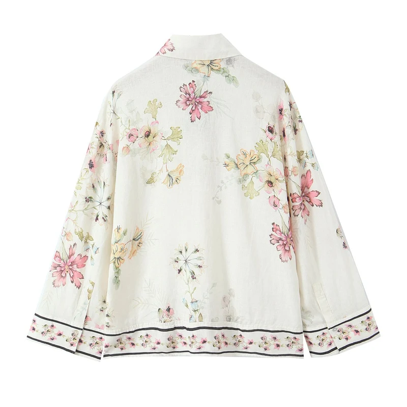 Damen Locker geschnittene florale Button-Down-Bluse mit Bordürenprint Nord Taschen