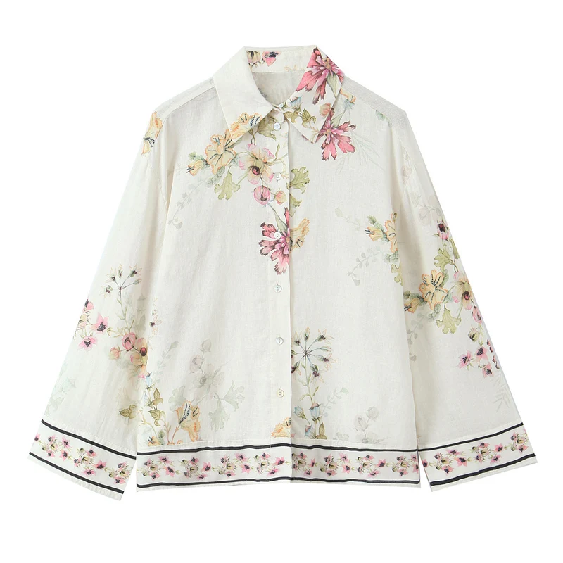 Damen Locker geschnittene florale Button-Down-Bluse mit Bordürenprint Nord Taschen