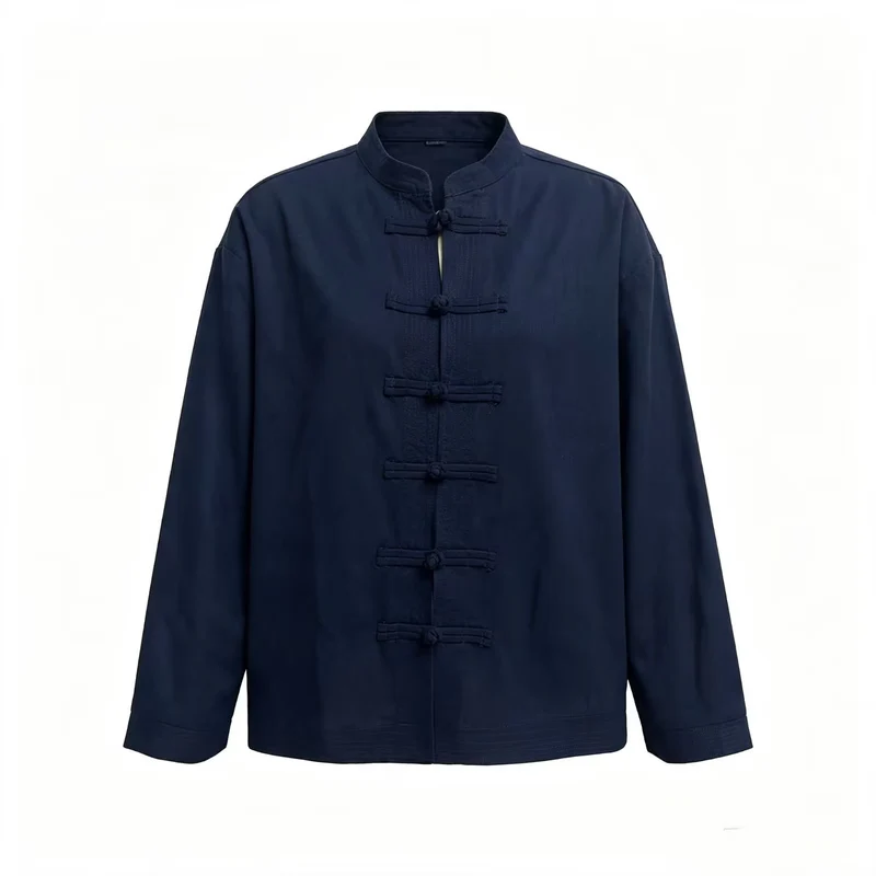 Damen Locker geschnittene Bluse im Mandarin‑Look mit Knotenknöpfen Nord Taschen
