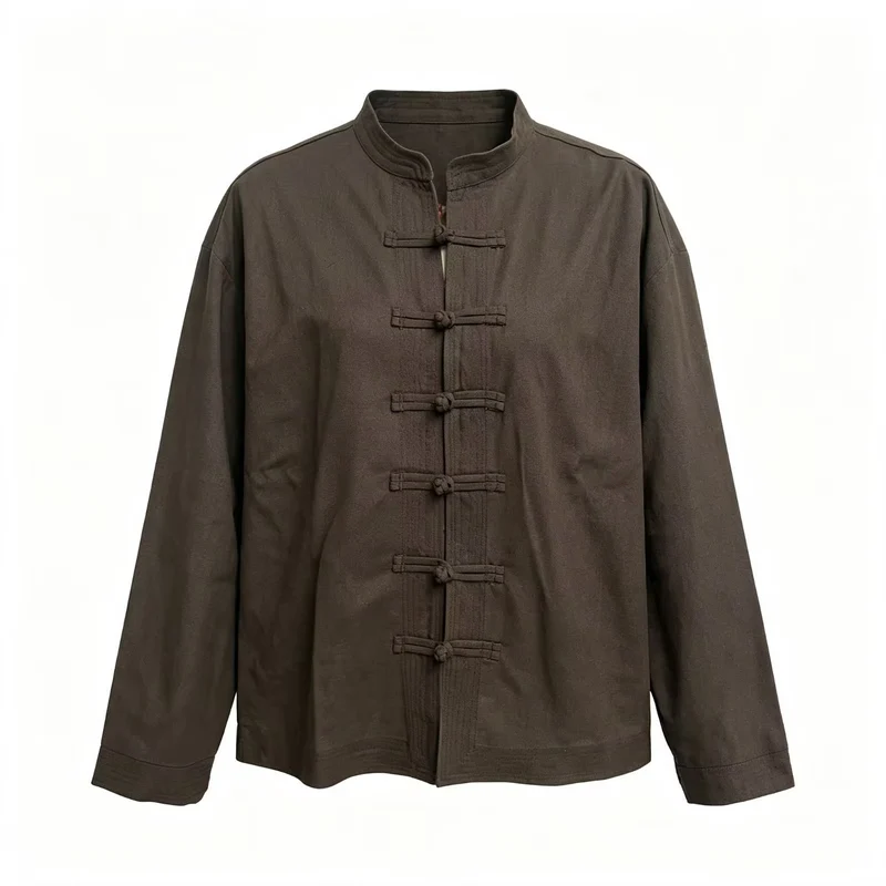 Damen Locker geschnittene Bluse im Mandarin‑Look mit Knotenknöpfen Nord Taschen