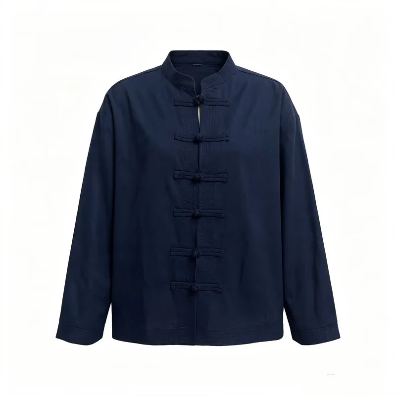Damen Locker geschnittene Bluse im Mandarin‑Look mit Knotenknöpfen Nord Taschen
