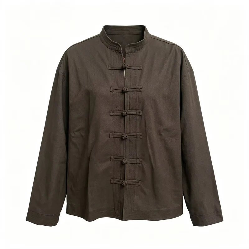Damen Locker geschnittene Bluse im Mandarin‑Look mit Knotenknöpfen Nord Taschen