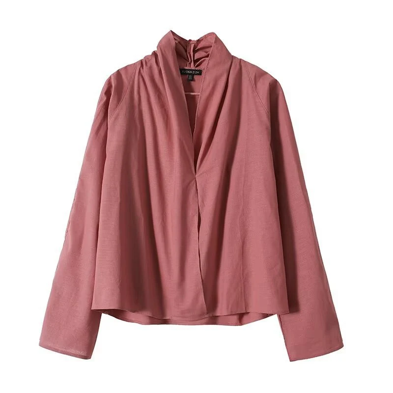 Damen Leichte Viskose‑Bluse mit offenem Schalkragen und kastiger Silhouette Nord Taschen