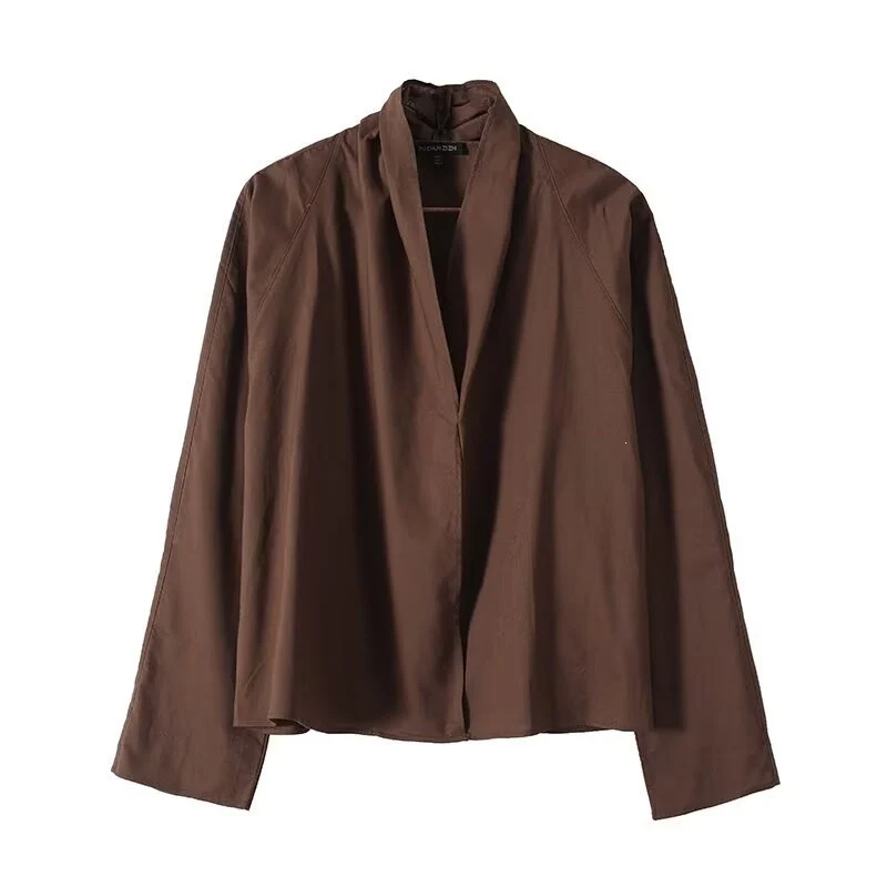 Damen Leichte Viskose‑Bluse mit offenem Schalkragen und kastiger Silhouette Nord Taschen