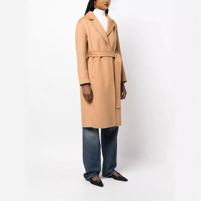 Damen Midilanger Wickelmantel im Clean‑Cut aus Woll‑Kaschmirmix mit Bindegürtel Nord Taschen