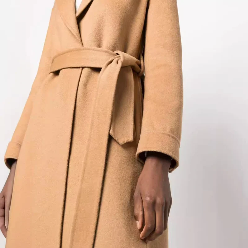 Damen Midilanger Wickelmantel im Clean‑Cut aus Woll‑Kaschmirmix mit Bindegürtel Nord Taschen