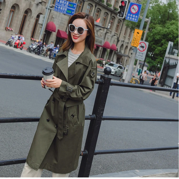 Damen Midilanger Trenchcoat mit taillierendem Bindegürtel und verstellbaren Manschetten Nord Taschen