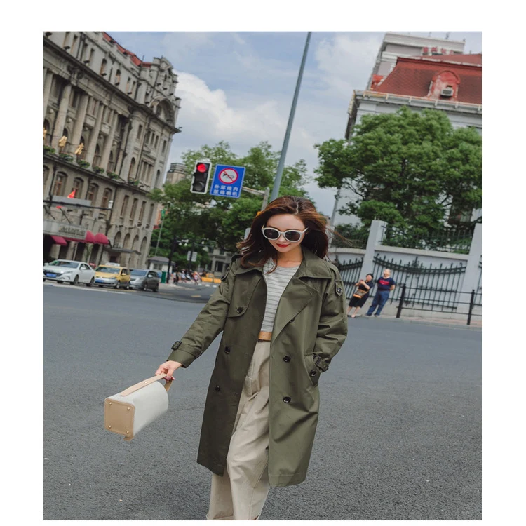 Damen Midilanger Trenchcoat mit taillierendem Bindegürtel und verstellbaren Manschetten Nord Taschen