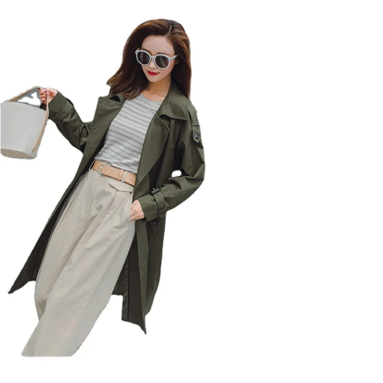 Damen Midilanger Trenchcoat mit taillierendem Bindegürtel und verstellbaren Manschetten Nord Taschen