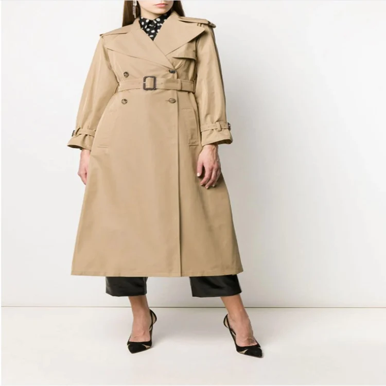 Damen Midilanger Trenchcoat im A‑Linien‑Schnitt mit Taillengürtel und Epauletten Nord Taschen