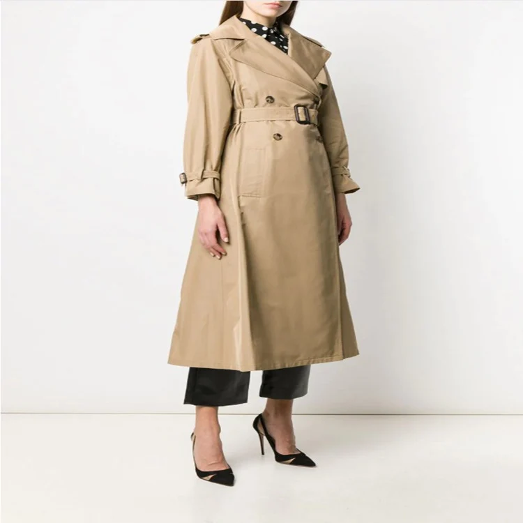 Damen Midilanger Trenchcoat im A‑Linien‑Schnitt mit Taillengürtel und Epauletten Nord Taschen