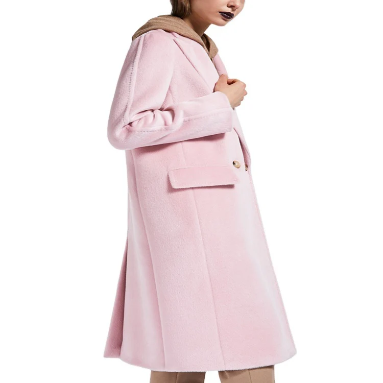 Damen Midilanger Teddy‑Wollmix‑Mantel mit Doppelreihe, Pattentaschen und weichfallendem Revers Nord Taschen