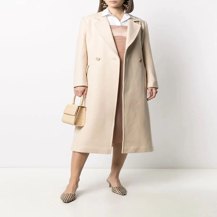 Damen Midilanger Tailoring-Mantel aus Wollmix mit schmalem Revers und kaschierendem Fall Nord Taschen