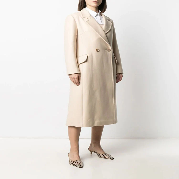 Damen Midilanger Tailoring-Mantel aus Wollmix mit schmalem Revers und kaschierendem Fall Nord Taschen