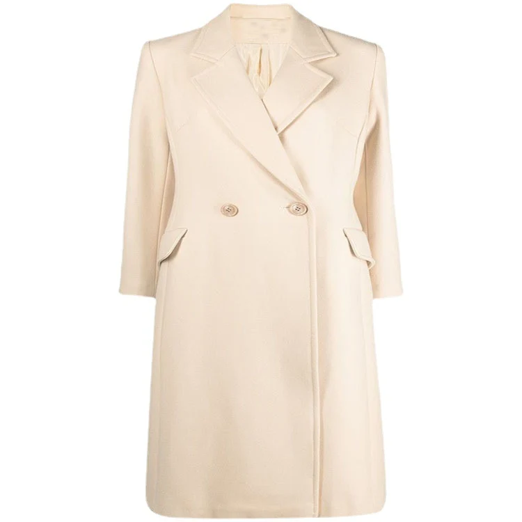 Damen Midilanger Tailoring-Mantel aus Wollmix mit schmalem Revers und kaschierendem Fall Nord Taschen