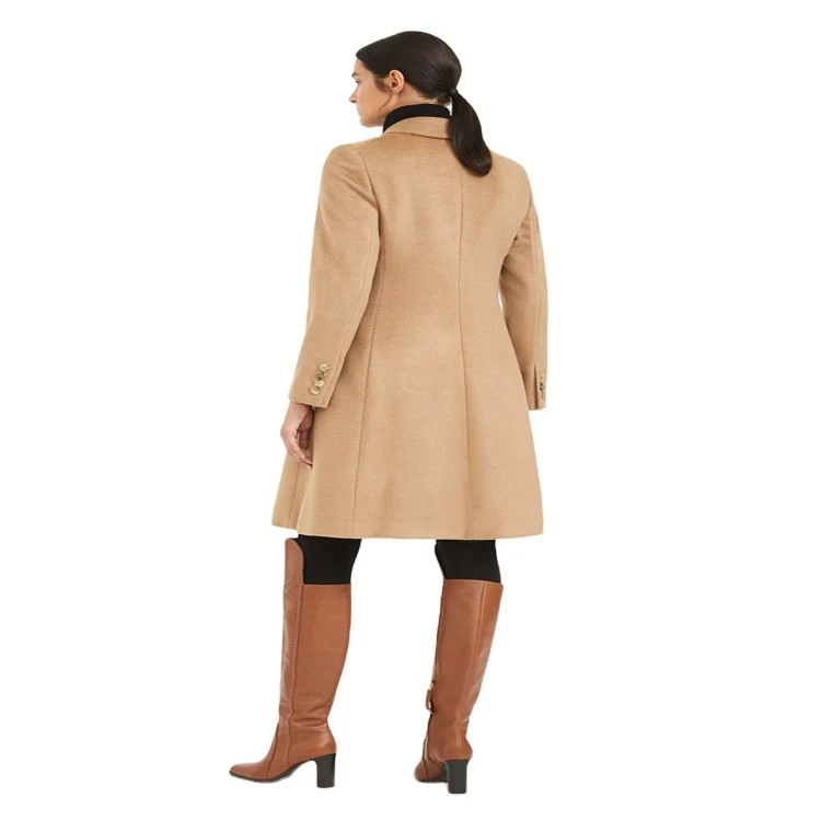 Damen Midilanger Taillierter Wollmix‑Mantel mit schmaler Schulterlinie und Pattentaschen Nord Taschen