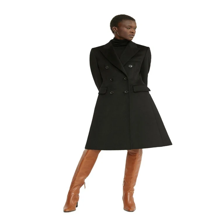 Damen Midilanger Taillierter Wollmix‑Mantel mit schmaler Schulterlinie und Pattentaschen Nord Taschen