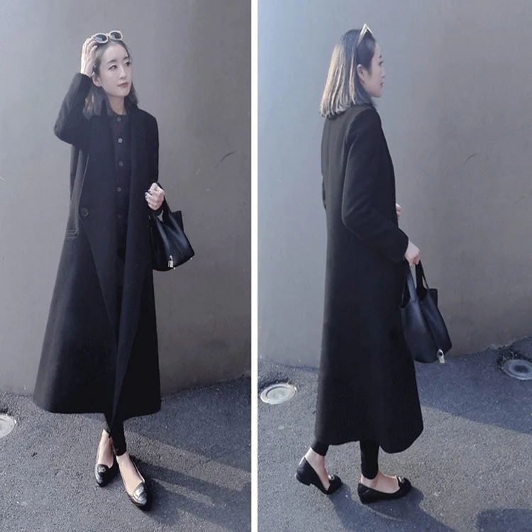 Damen Midilanger taillierter Wollmix-Longcoat mit Schalkragen, Eingrifftaschen und dezenten Zierknöpfen Nord Taschen