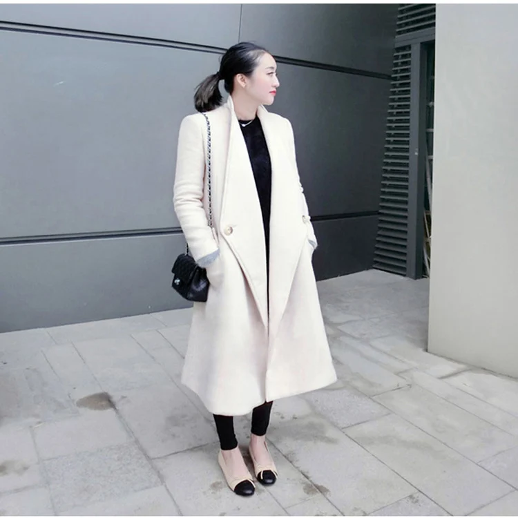 Damen Midilanger taillierter Wollmix-Longcoat mit Schalkragen, Eingrifftaschen und dezenten Zierknöpfen Nord Taschen