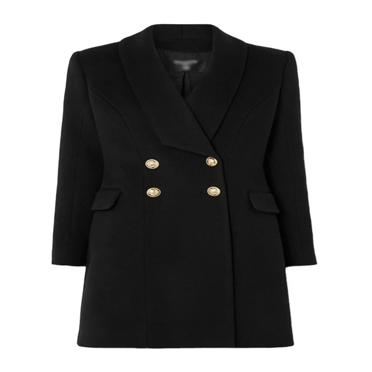 Damen Midilanger taillierter Wollmantel im Korsett‑Tailoring mit Schalkragen und goldverzierten Zierknöpfen Nord Taschen