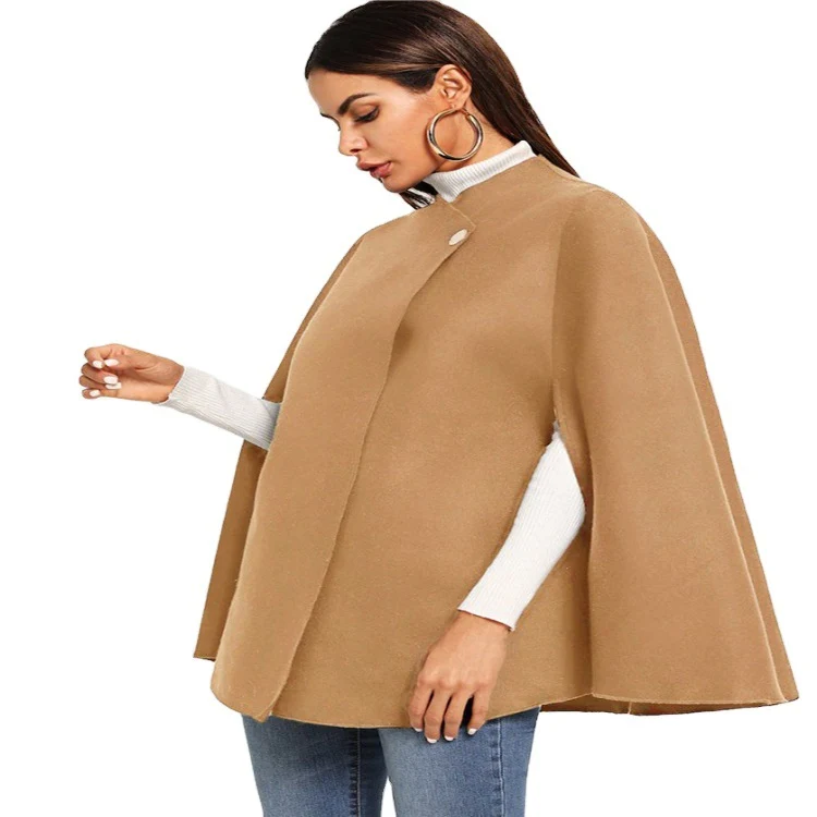Damen Kurz-Capecoat im Mantelstil mit Stehkragen und verdeckter Knopfblende Nord Taschen