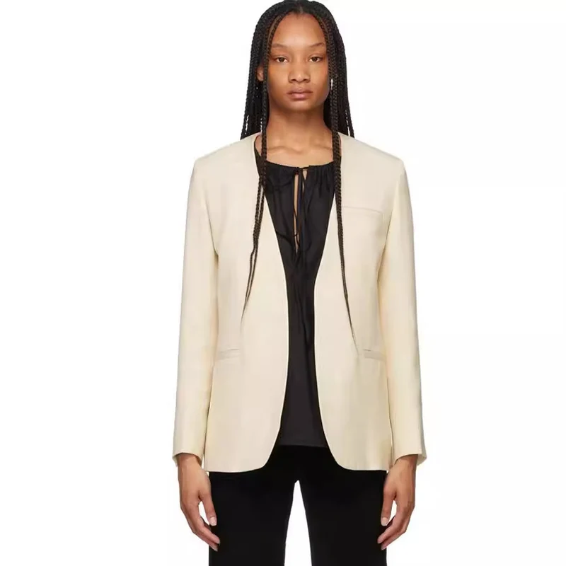 Damen Kragenloser Longblazer mit offenem Fall und Cape-Effekt Nord Taschen