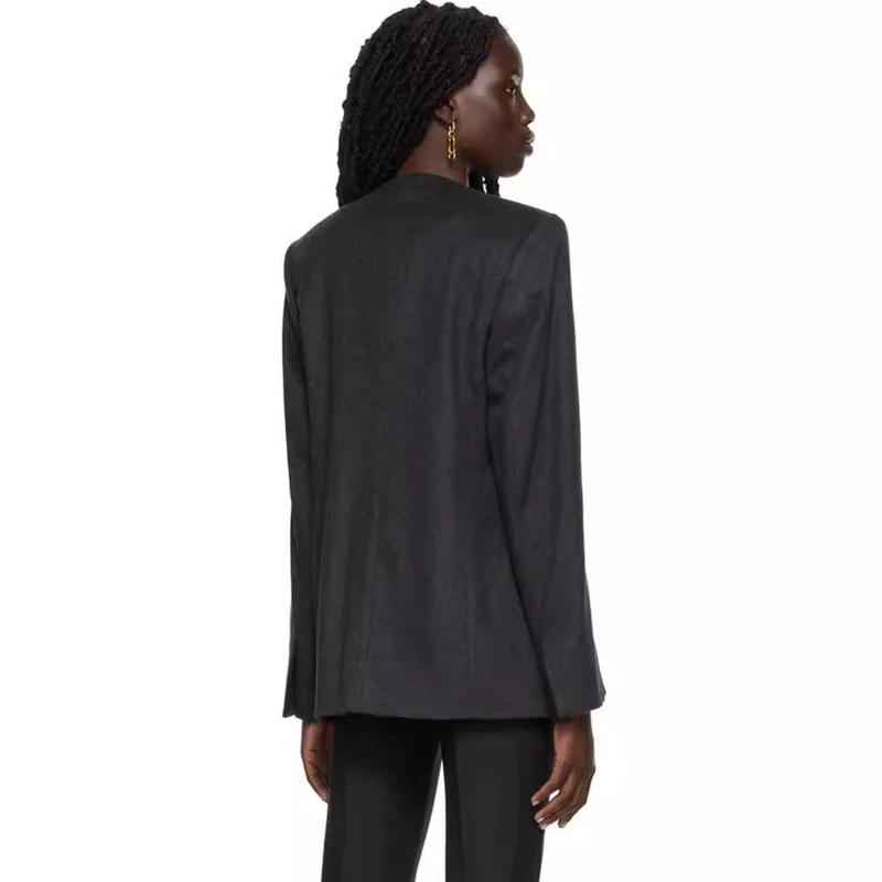 Damen Kragenloser Longblazer mit offenem Fall und Cape-Effekt Nord Taschen