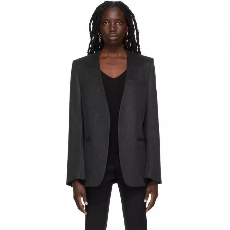 Damen Kragenloser Longblazer mit offenem Fall und Cape-Effekt Nord Taschen