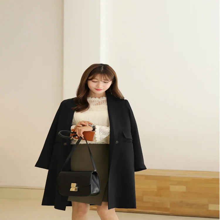 Damen Knieumspielender Einreihiger Wollmix-Longmantel im minimalistischen Tailoring Nord Taschen