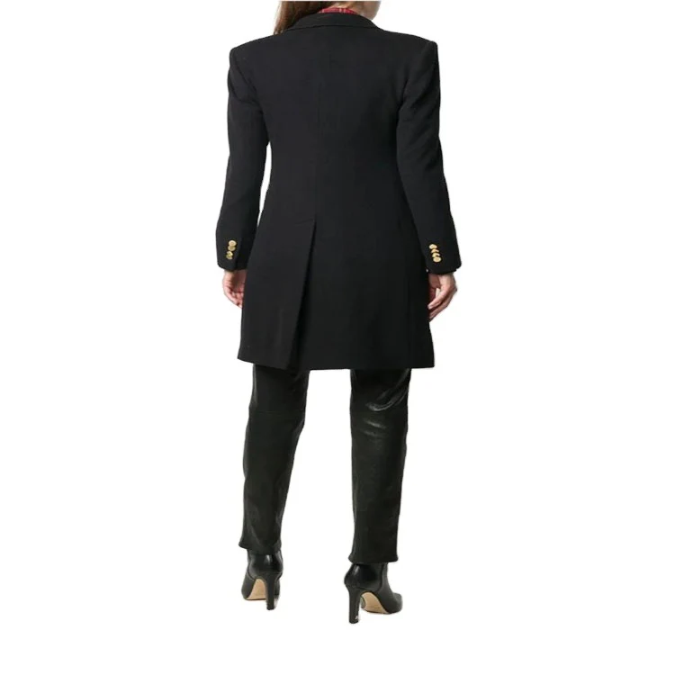 Damen Knielanger Zweireihiger Wollmix-Mantel mit strukturiertem Revers und Pattentaschen Nord Taschen