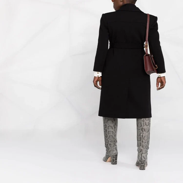 Damen Taillierter Midimantel mit Gürtel und Pattentaschen Nord Taschen