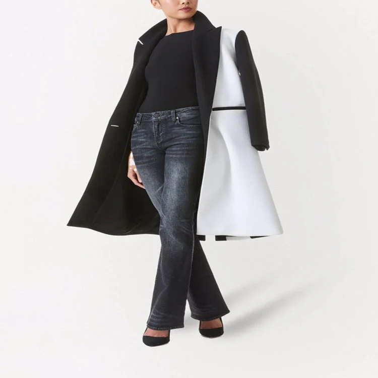 Damen Taillierter Midi‑Longcoat im Clean‑Tailoring mit kontrastiertem Innenfutter und Schalkragen Nord Taschen