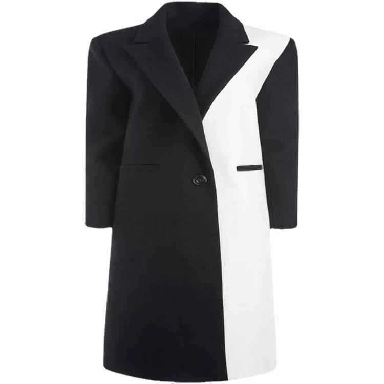 Damen Taillierter Midi‑Longcoat im Clean‑Tailoring mit kontrastiertem Innenfutter und Schalkragen Nord Taschen
