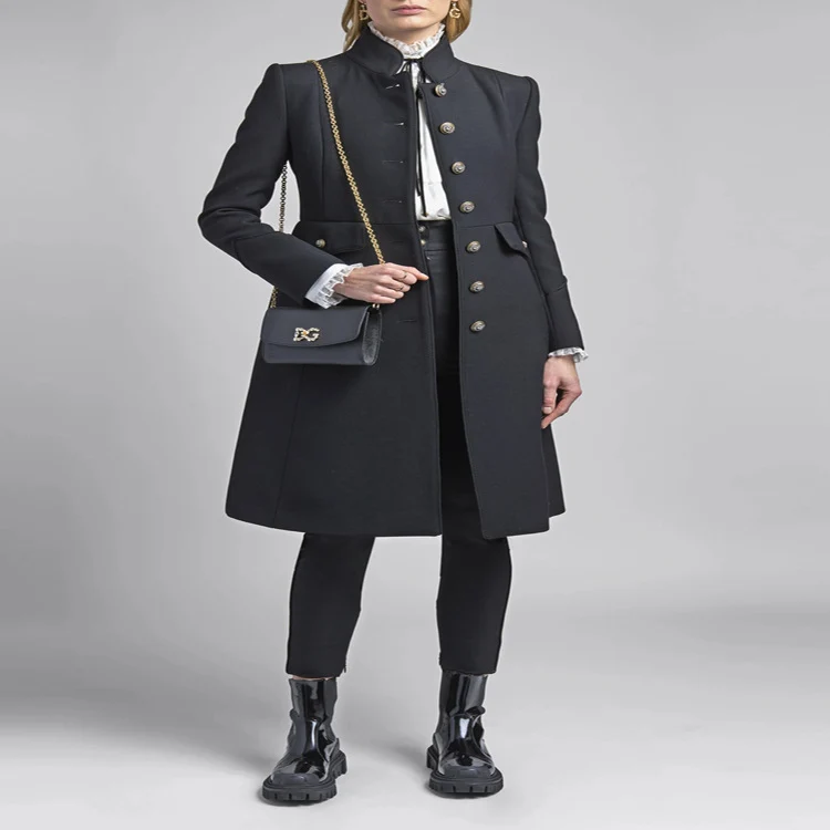 Damen Taillierter Mantel im Uniform‑Tailoring mit Stehkragen, Zierknopfleiste und Pattentaschen Nord Taschen