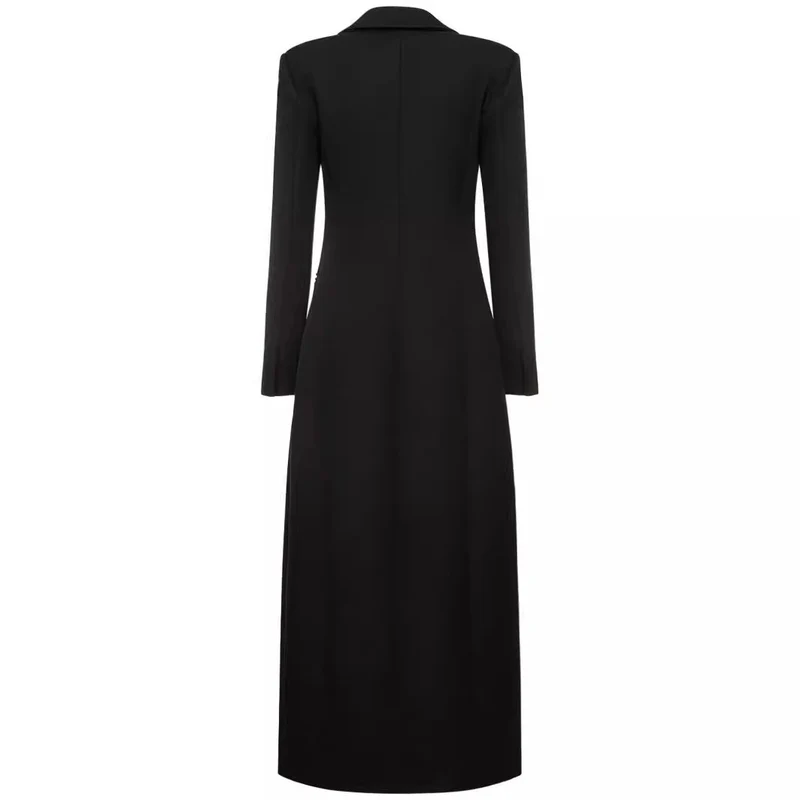 Damen Taillierter Longline-Mantel mit Reverskragen und Einreiher-Schnitt Nord Taschen