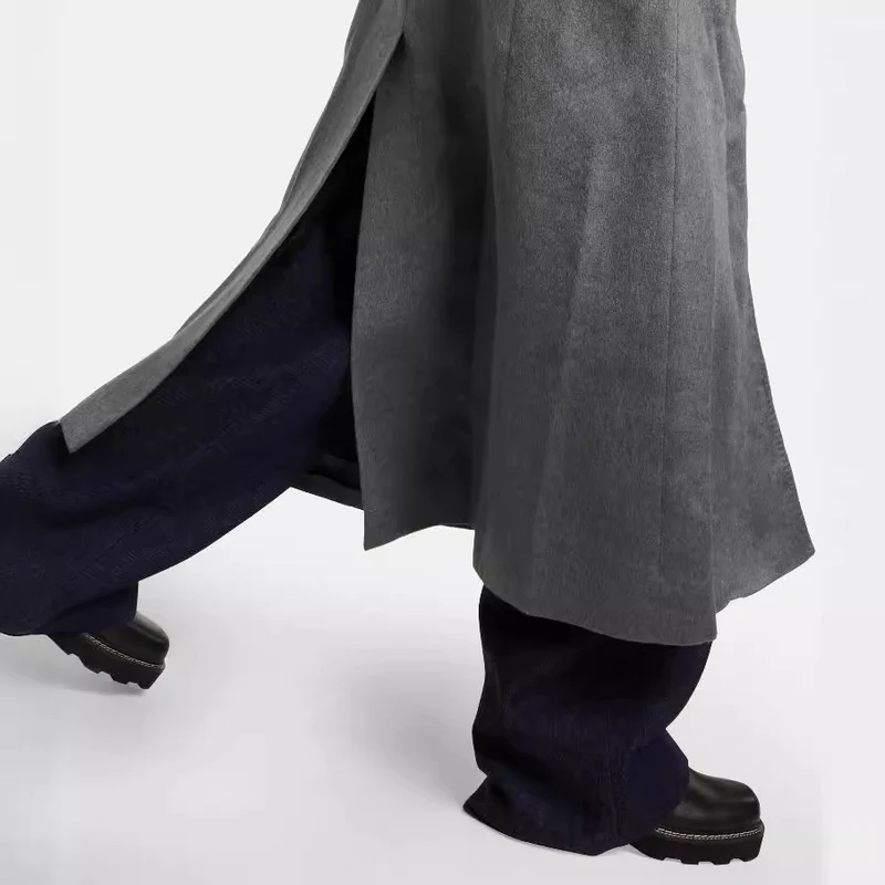 Damen Bodenlanger Zweireihiger Mantel im Vintage-Tailoring mit breitem Schalkragen Nord Taschen