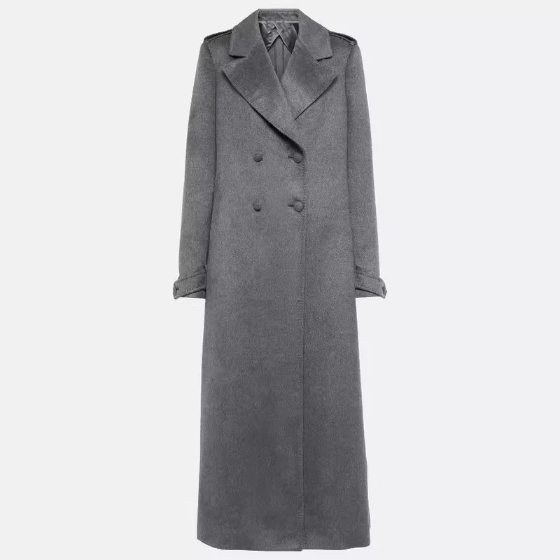 Damen Bodenlanger Zweireihiger Mantel im Vintage-Tailoring mit breitem Schalkragen Nord Taschen