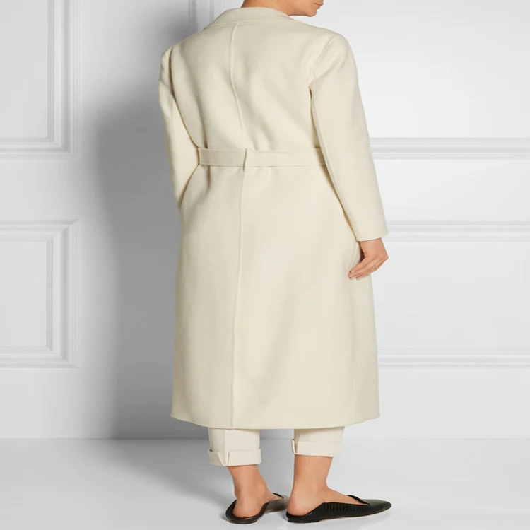 Damen Bodenlanger Wickel-Longcoat aus Woll-Kaschmirmix mit tailliertem Bindegürtel Nord Taschen