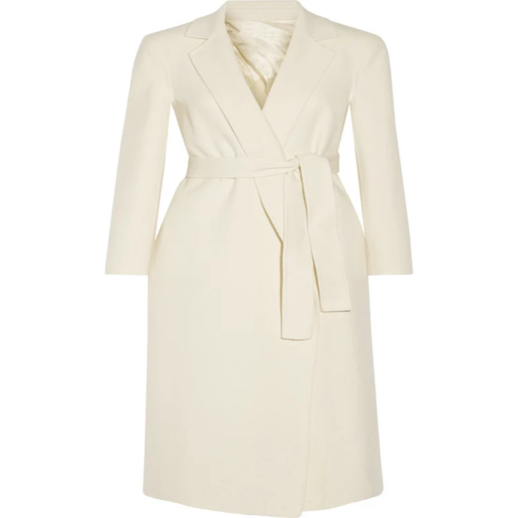Damen Bodenlanger Wickel-Longcoat aus Woll-Kaschmirmix mit tailliertem Bindegürtel Nord Taschen