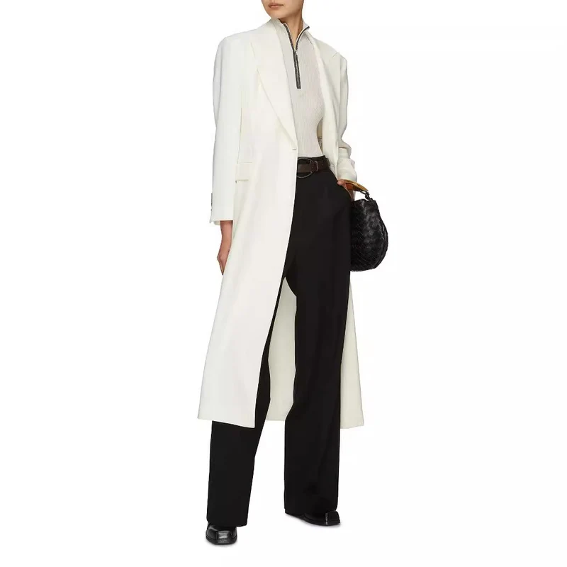 Damen Bodenlanger Schnittblazer-Mantel mit strukturierter Tailoring‑Silhouette Nord Taschen