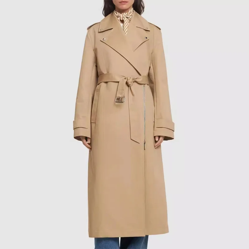 Damen bodenlanger Oversize-Trenchcoat mit Reißverschluss und weitem Schalkragen Nord Taschen