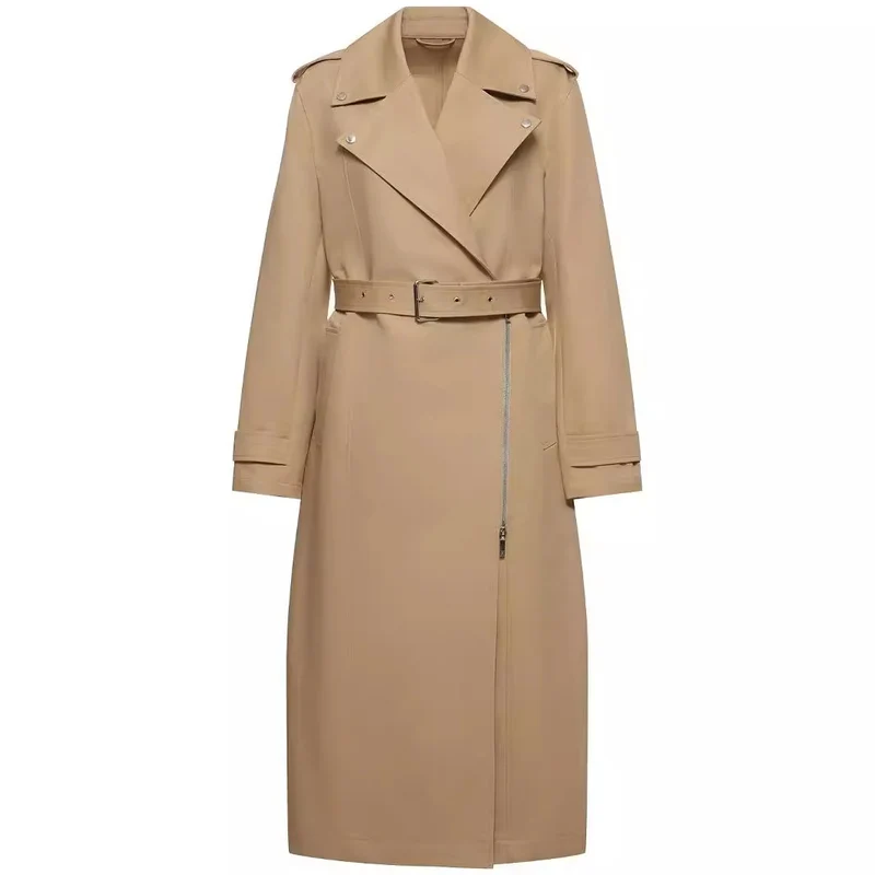 Damen bodenlanger Oversize-Trenchcoat mit Reißverschluss und weitem Schalkragen Nord Taschen