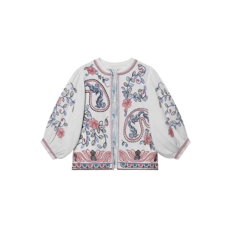 Damen Gestepptes Kimono-Jäckchen mit floraler Stickerei Nord Taschen