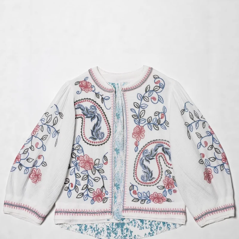 Damen Gestepptes Kimono-Jäckchen mit floraler Stickerei Nord Taschen