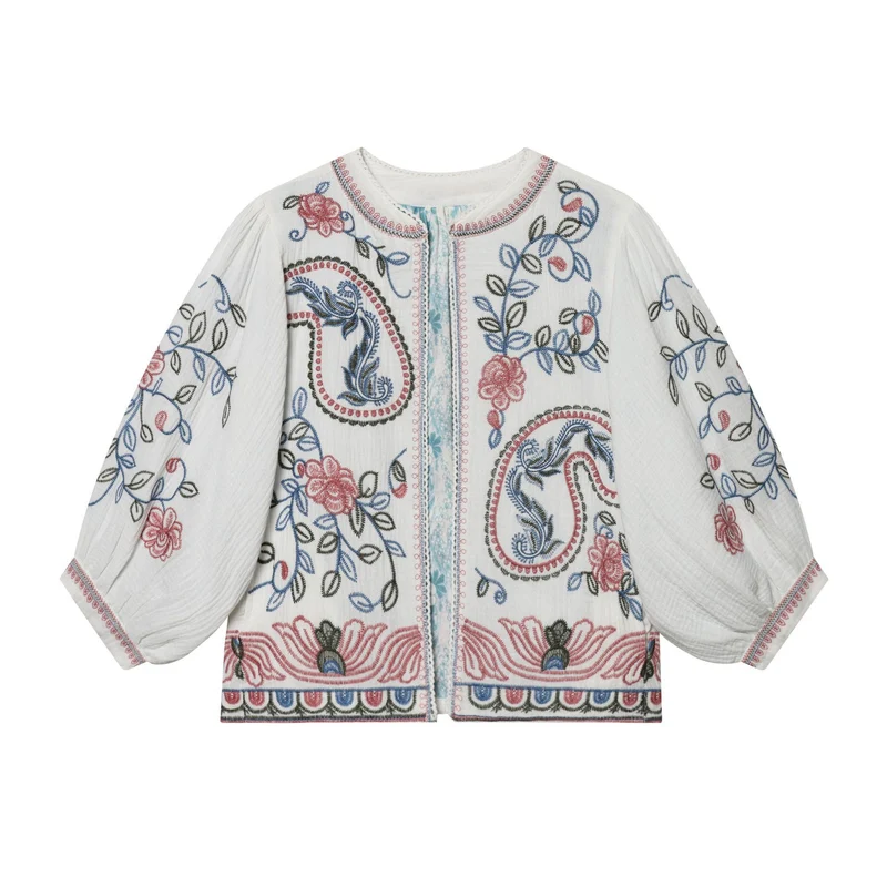 Damen Gestepptes Kimono-Jäckchen mit floraler Stickerei Nord Taschen