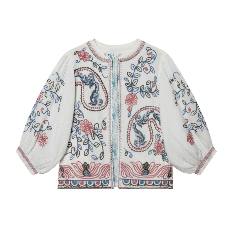 Damen Gestepptes Kimono-Jäckchen mit floraler Stickerei Nord Taschen