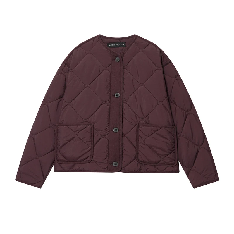 Damen Gesteppte Oversize‑Steppjacke mit Rundhalsausschnitt, aufgesetzten Taschen und Knopfleiste Nord Taschen