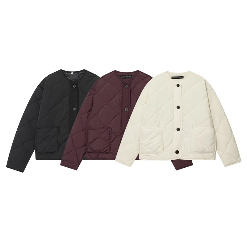 Damen Gesteppte Oversize‑Steppjacke mit Rundhalsausschnitt, aufgesetzten Taschen und Knopfleiste Nord Taschen