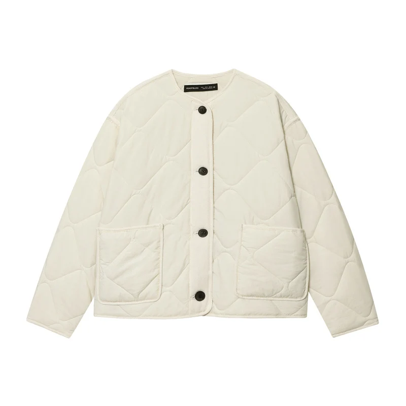 Damen Gesteppte Oversize‑Steppjacke mit Rundhalsausschnitt, aufgesetzten Taschen und Knopfleiste Nord Taschen