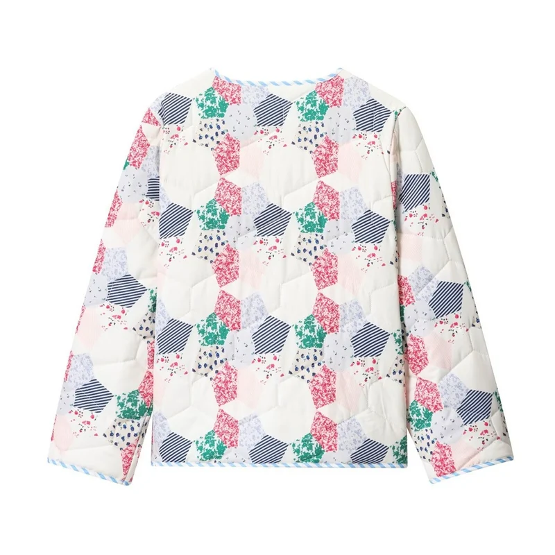 Damen Gesteppte Kurzjacke im Patchwork-Quilt-Look mit Knopfleiste und aufgesetzten Taschen Nord Taschen